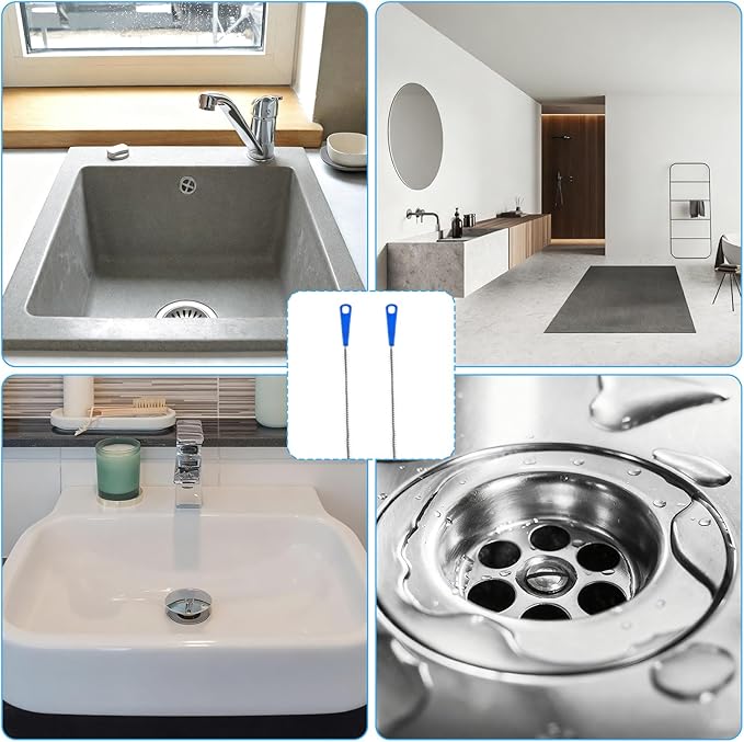 17 Inch Sink Drain Overflow Cleaning Brush Household Sewer Hair Catcher Bendable Long Pipe Cleaners Flexible Clog Remover Tool for Toilet Kitchen Shower Bathroom Tub Sewer