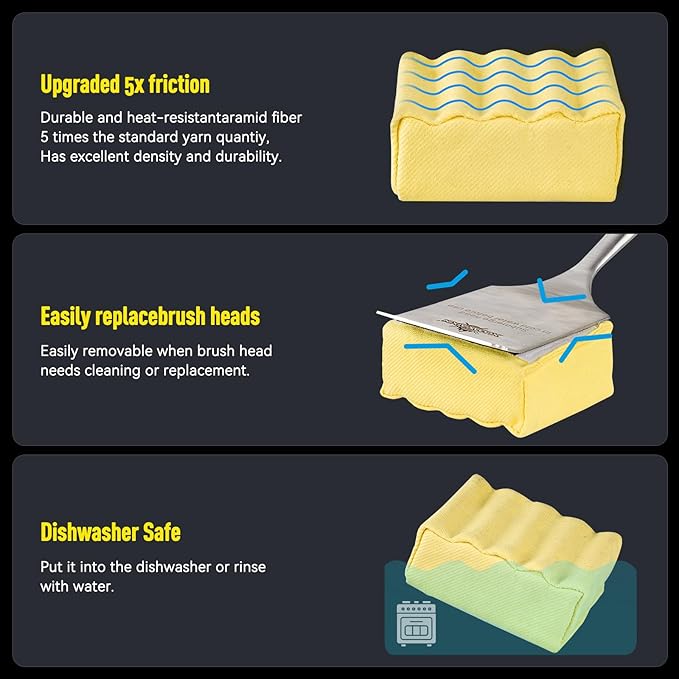 Bristle-Free Steam Cleaning Grill Brush,with Extended Luxurious Rosewood Handle,Unique Wavy Pad Seamless-Fit Cast Iron/Stainless-Steel Grates,Safe Grill Cleaner for Outdoor Grill