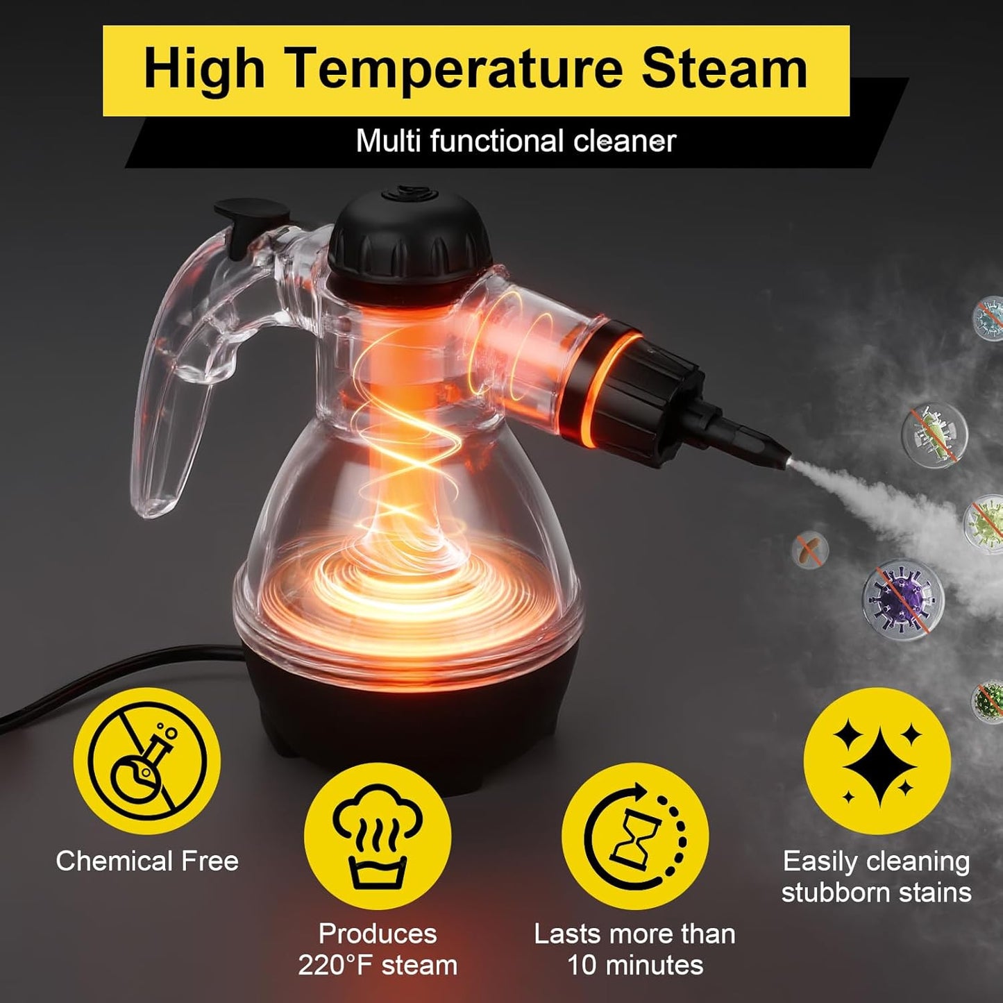 Handheld Steam Cleaner for Home, Powerful Pressurized Steam Cleaner Natural Steamer for Cleaning Car, Bathroom, Shower, Upholstery, Grout, Window, Grease
