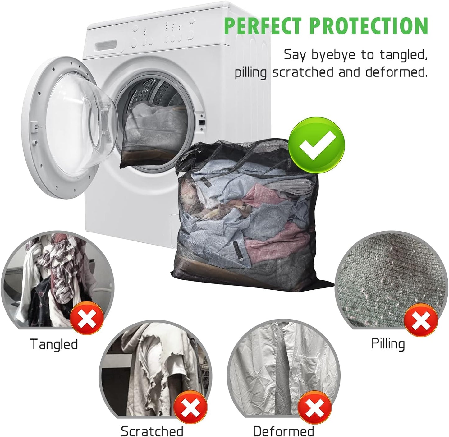 2 Pack Mesh Laundry Bags 24 x 32 inch Laundry Garment Bag Mesh Large Lingerie Wash Bags Zippered Garment Washing Net for Underwear Hosiery Blouse Sweater Dress