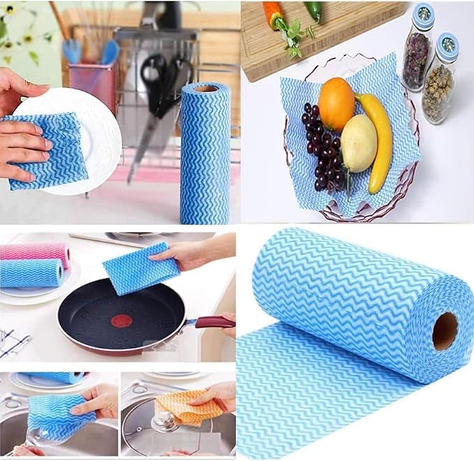 SUZZYVINE Disposable Cleaning Cloths Reusable Dish Cloths Dish Towels Blue Kitchen Towels Handy Wipes On Rolls Total 2 Roll 100 Pcs