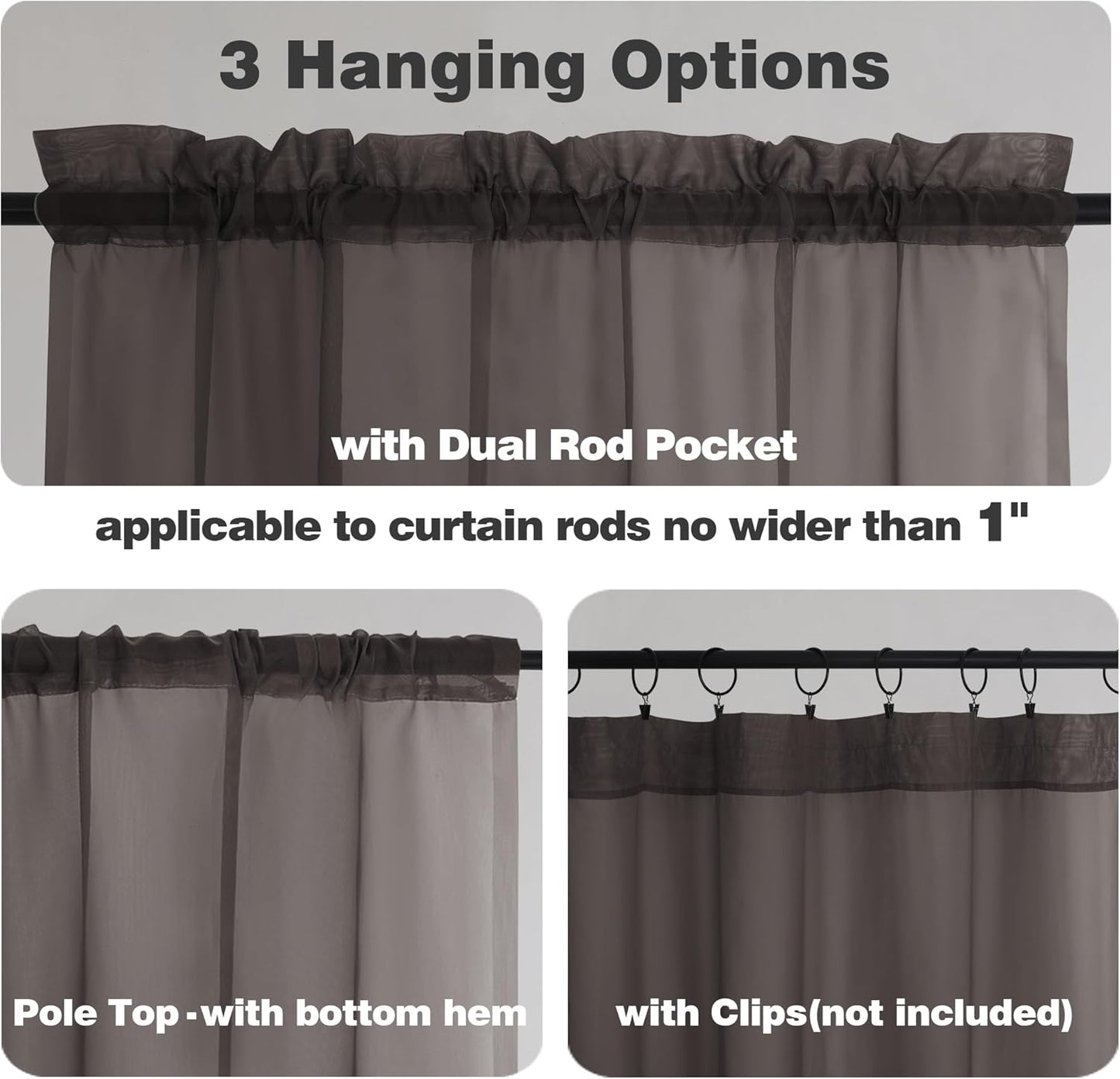 Chyhomenyc Chocolate Brown Sheer Curtains 72 Inch Length 2 Panels, Light Filtering Soft Airy Rod Pocket Voile Window Curtain Drapes for French Door Bedroom Living Room, Each 42Wx72L Inches