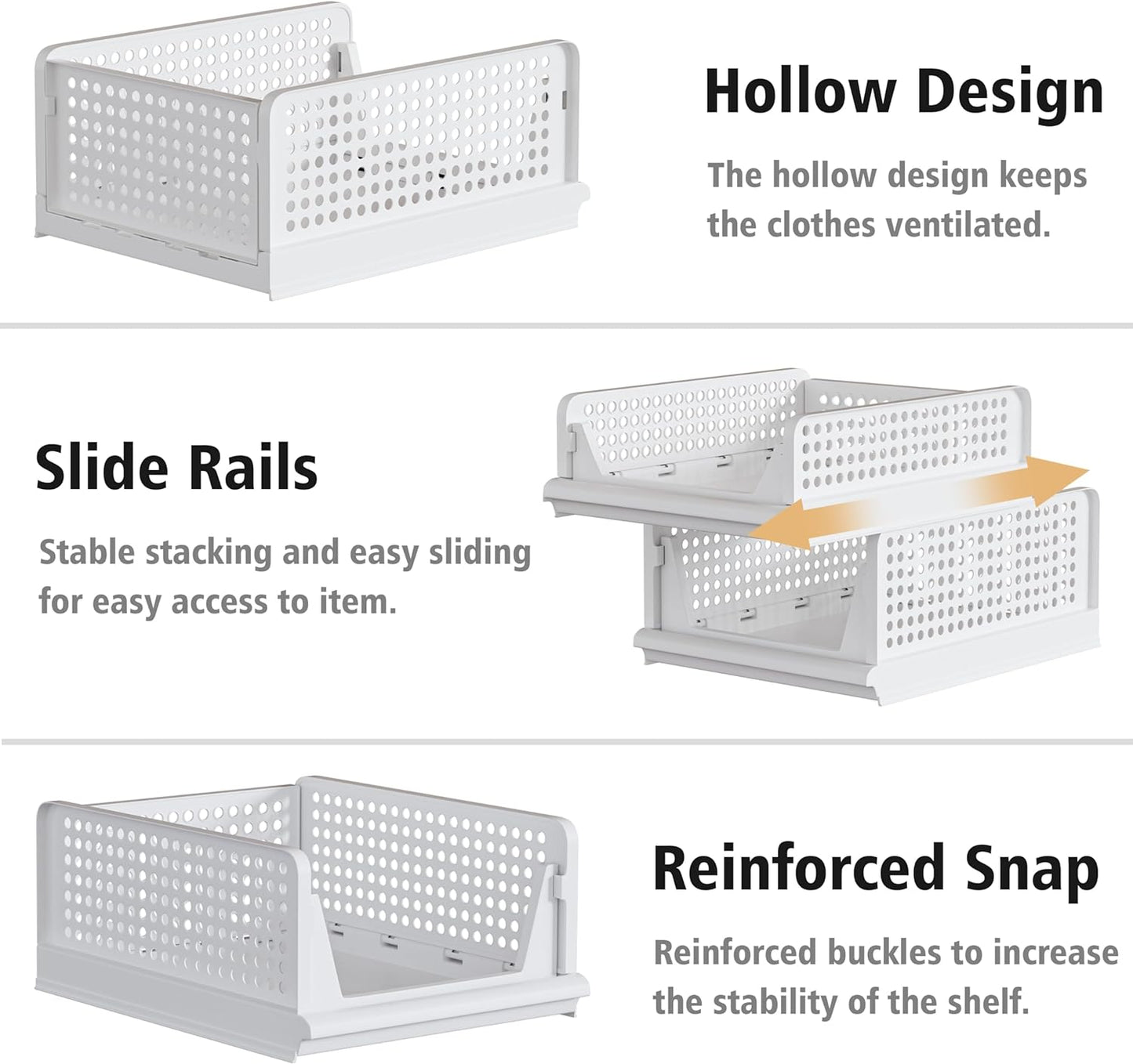 Proarea 4 Pack Stackable Plastic Storage Basket Closet Organizer Bin Foldable Clothes Organizer Storage Drawer Shelf Container for Living Room Bathroom Kitchen Office (4S)