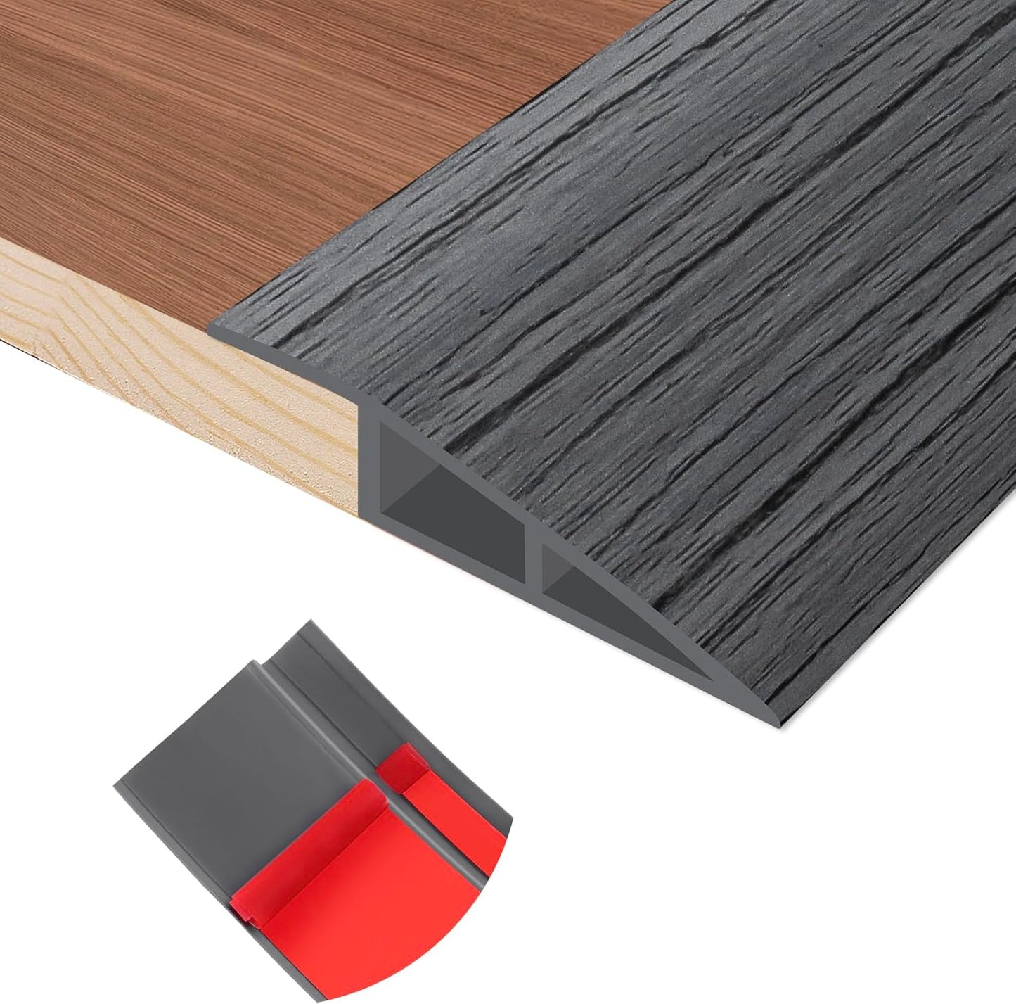 Floor Transition Strip Self Adhesive Vinyl Door Threshold for Doorways Carpet Edging Trim Overlap Edge Reducer for Laminate Floor, Carpet, Tile (Deep Gray Wood Grain, 2/5" to 3/5", 6.6Ft)