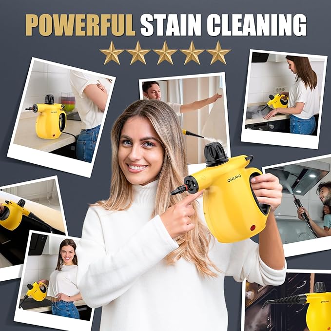 Pressurized Handheld Steam Cleaner for home with Safety Lock, 450ML/15.22OZ Tank & 10 Accessories, Multi-Surface Portable Steam Cleaner for Car,Furniture, Floor, Kitchen-Removes Stubborn Grime