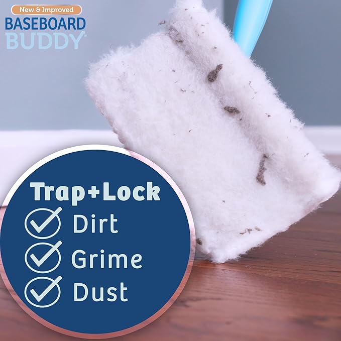 Baseboard Buddy | Lightweight Home Cleaning Essential, Perfect for Baseboards, Moldings & Walls, Glide & Wipe Trapping & Locking Dirt & Dust | As Seen on TV, (1 3 Reusable Pads)