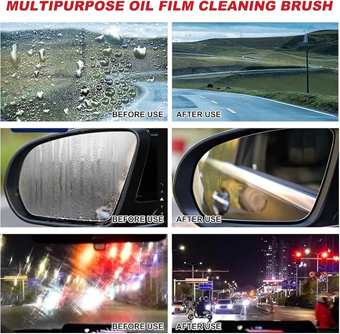 Automotive Oil Film Cleaning Brush for Car Windows Car Glass Oil Film Cleaner,2026 New Cars Window Glasses Cleaning Boar with Extra Cleaner, Universal Cars Clear Vision Glass Cleaner