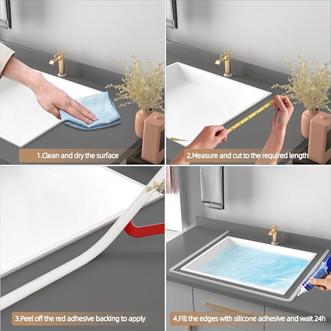 39” White Shower Threshold Water Dam Stopper for Dry and Wet Separation,Self Adhesive Collapsible Walk in Shower Splash Guard Seal Strip,Silicone Sink Edge Water Barrrier for Bathroom and Kitchen