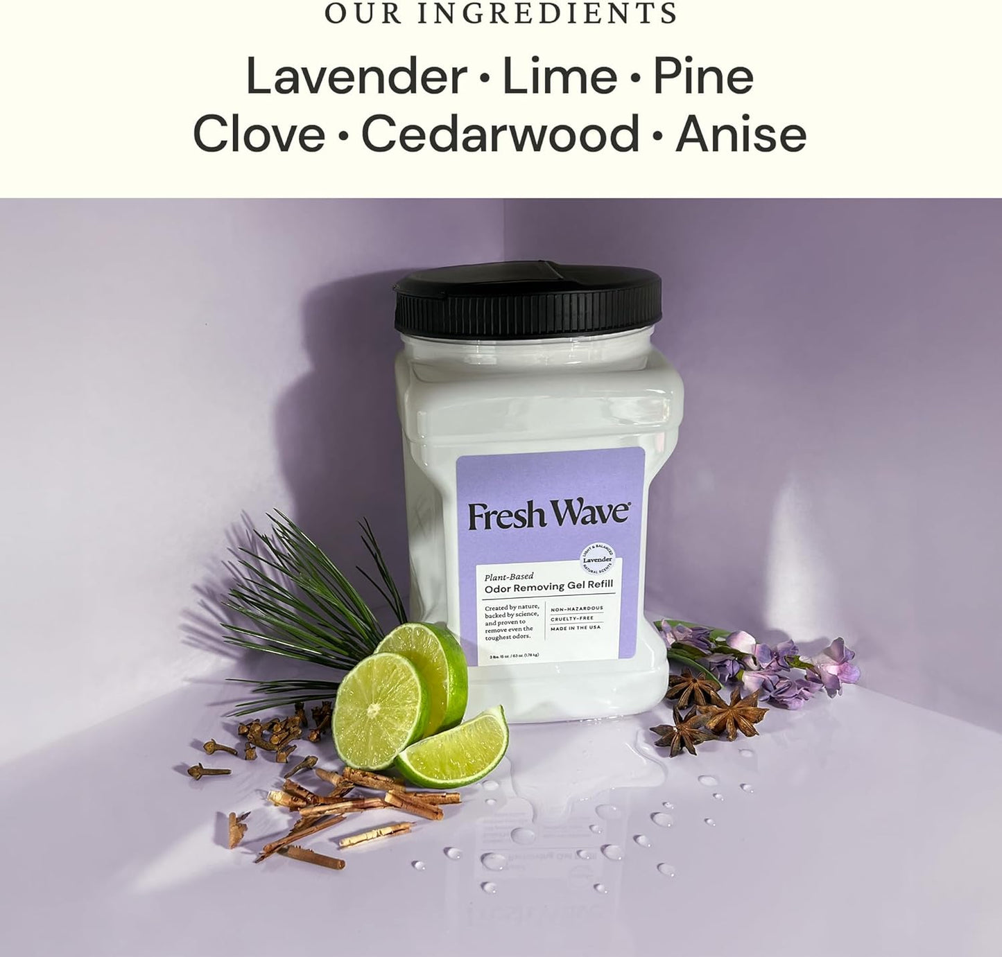 Fresh Wave Lavender Odor Removing Gel Refill, 63 oz. - Safer Odor Absorbers for Home, Natural Plant-Based Odor Eliminator, Every 15 oz. lasts 30-60 Days, For Cooking, Trash & Pets
