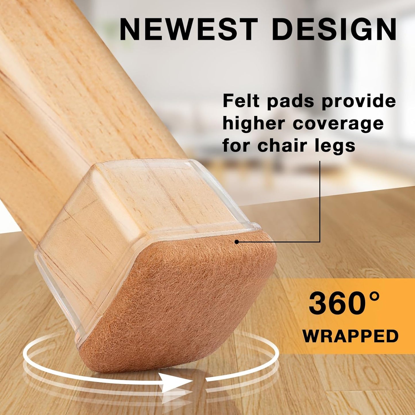 32 Pcs Chair Leg Floor Protectors Square, Silicone Chair Leg Protectors for Hardwood Floors, Chair Leg Caps Covers Protect Wooden Floors from Scratching, Thick, Won't Tear (Fit: 9/10" - 1")