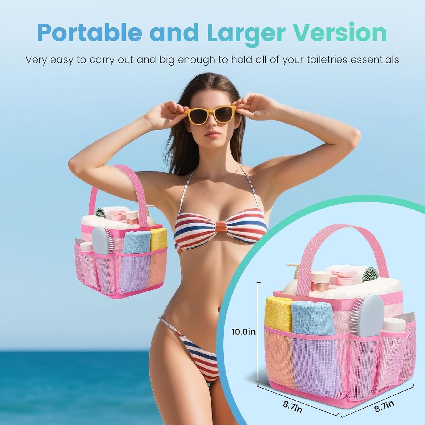 Camping Essentials Shower Caddy Portable for College Dorm Room Essentials for Girls with 8 Pockets,Large-Capacity Shower Caddy Dorm Basket,Quick Dry Bath Bag for Bathroom,Gym,Travel,Swim,Beach-Pink