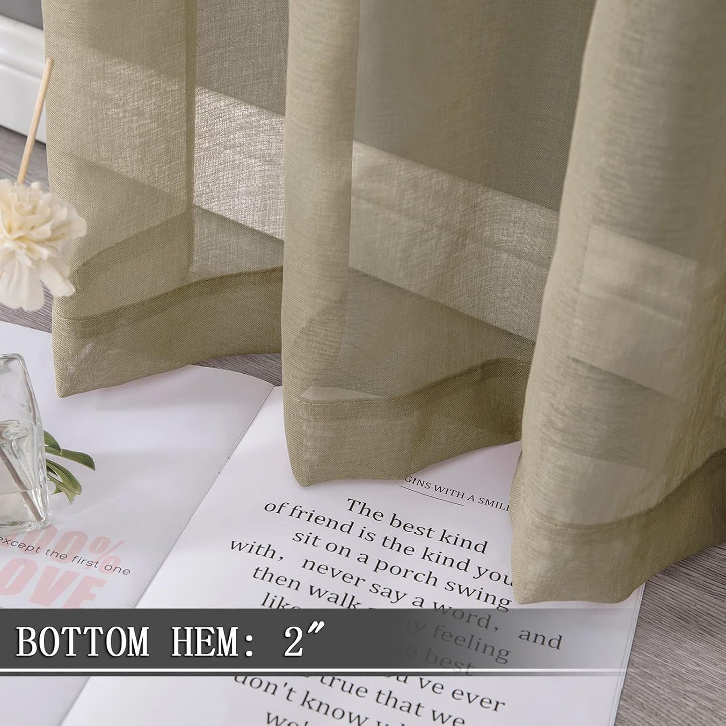 Tollpiz Sheer Curtain Linen Textured Bedroom Curtains Sheer Light Filtering Rod Pocket Voile Curtain for Living Room, 54 x 95 inches Long, Taos Taupe, Set of 2 Panels