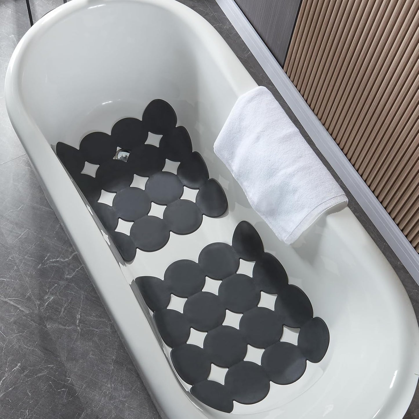 Square Shower Mat Nonslip - Rubber Bathtub Mat with Suction Cups for Inside Shower Bathroom Floor (Black, 21X21)