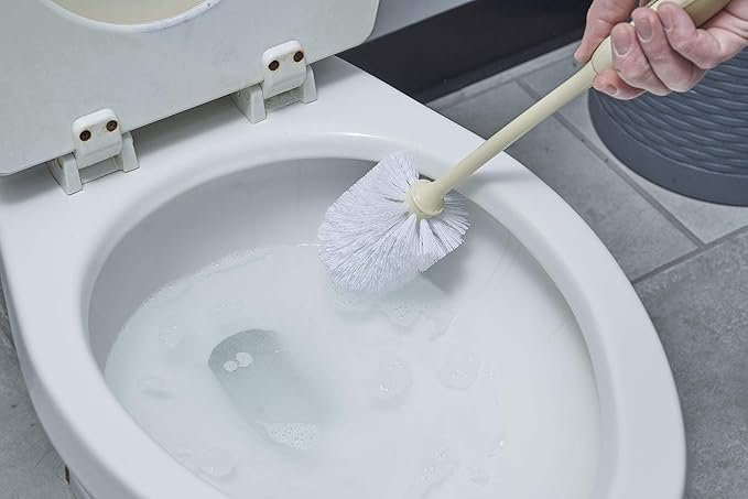 Superio Beige Toilet Brush Heavy Duty Durable Bristles with Long Handel Comfort Grip