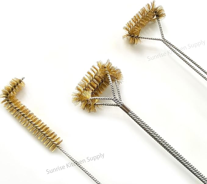 SUNRISE Fryer Brush with Long Handle (Brass, L, Single, and Double Brush)