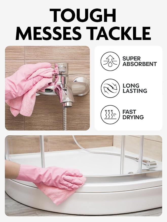 Fantasticlean Microfiber Cleaning Cloth Roll -675 Pack, Tear Away Microfiber Towels, 12" x 12", Reusable, Washable, Ultra Absorbent Dishcloth for All-Around Cleaning Supplies (9 Rolls of Pink)