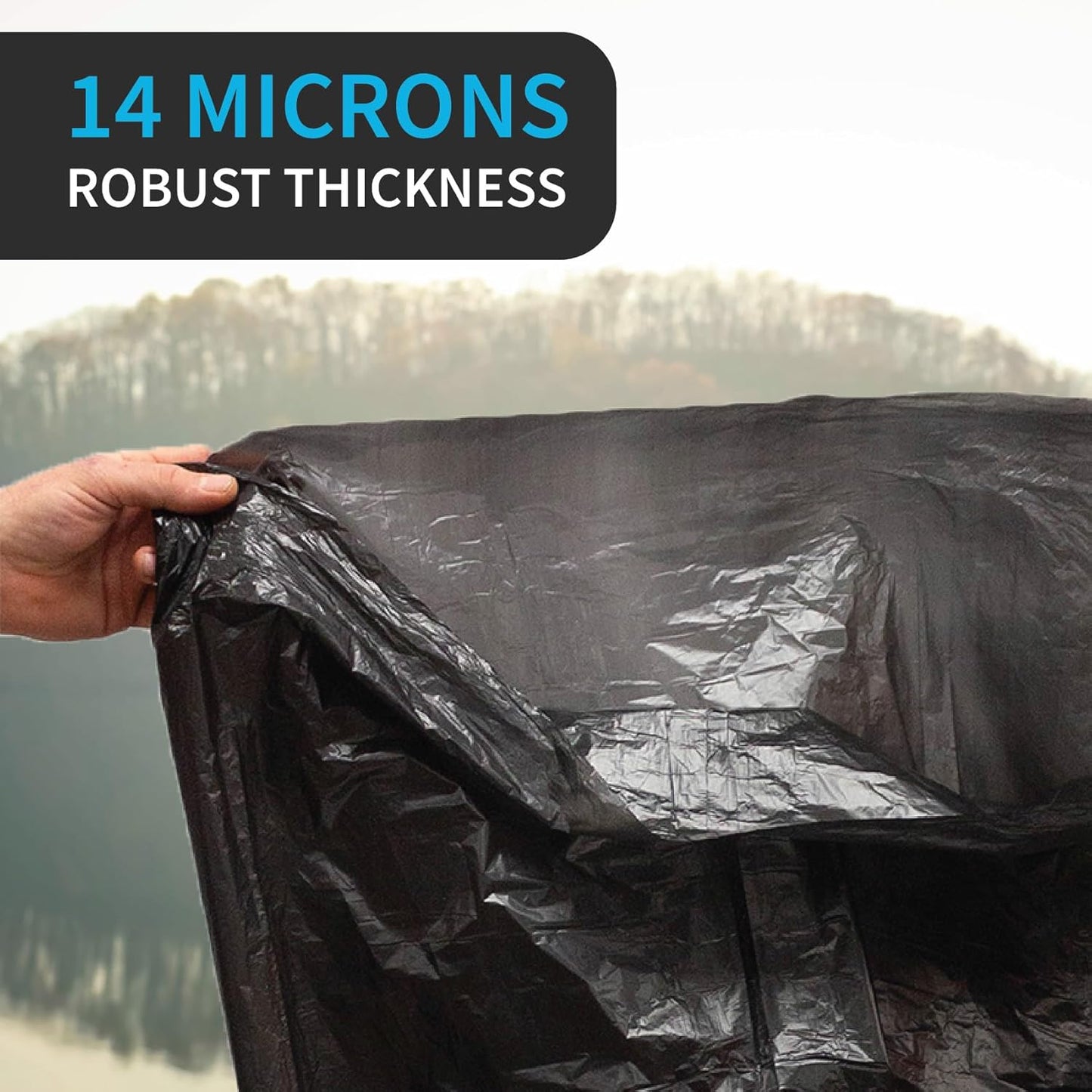 Black Garbage Bags, Made in USA, 40-45 Gallon, Light Duty, Durable, Unscented, High Density, Industrial and Commercial Use, for Lawn, Leaf, No Ears, No Ties, Bulk 250 Count