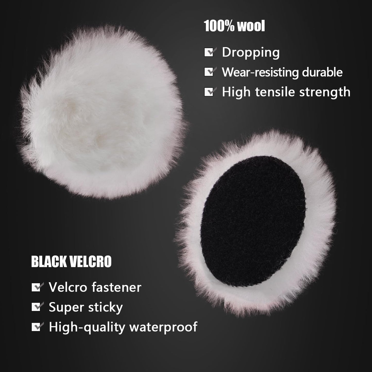 Wool Buffing Polishing Pad, SPTA 3 Inch (75mm) Lambwool Wool Buffing polishing Pads, 6 Pcs Kit with Hook & Loop 5/8"-11 Thread Drill Adapter for Car Polishing and Buffing -QA0798SET