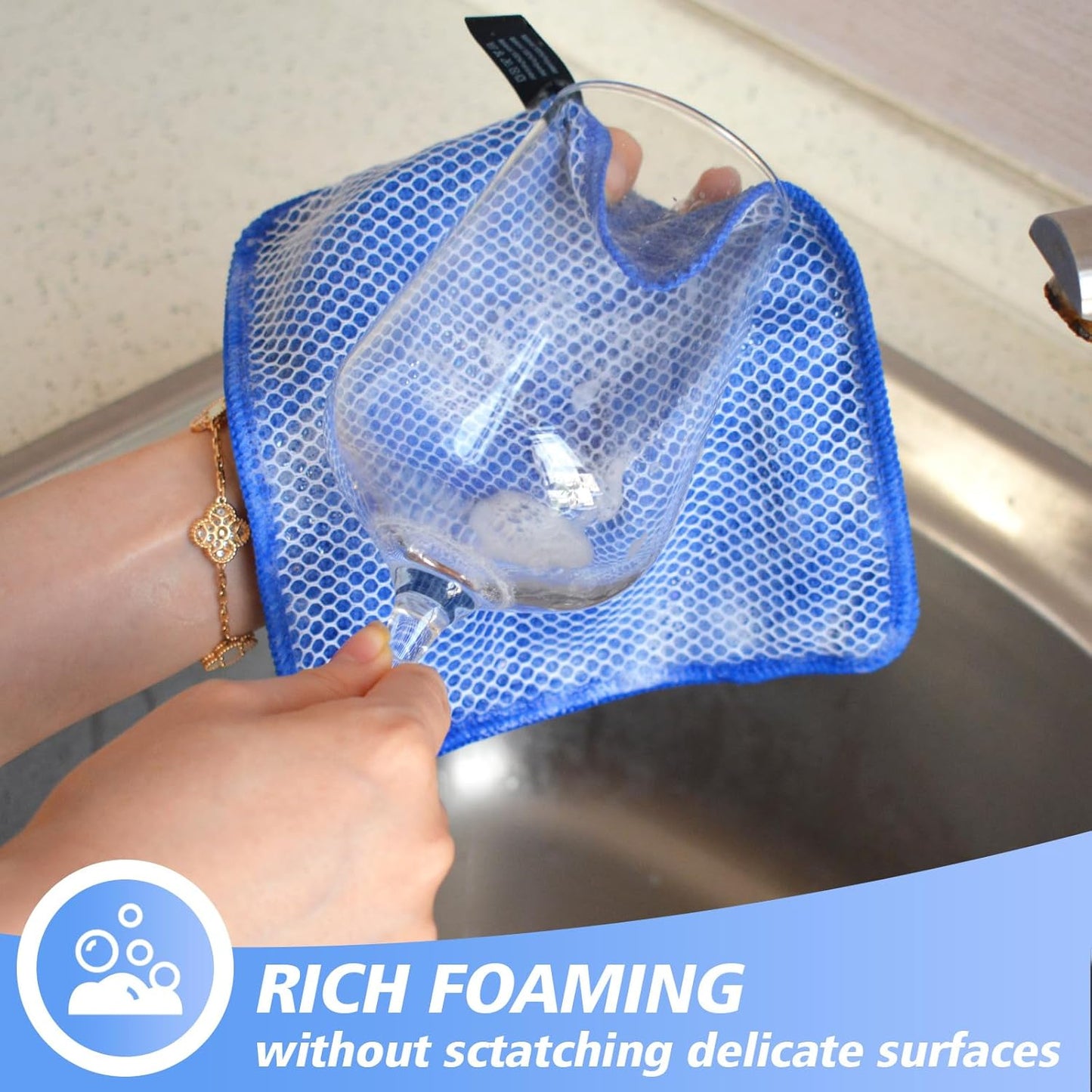 KinHwa Kitchen Washcloths for Dishes Absorbent Microfiber Dish Cloths Quick Dry Dish Rags with Poly Scour Scrub Side Ideal for Kitchen Cleaning (Mixing Colors #2, 7inchx7inch 9 Pack)