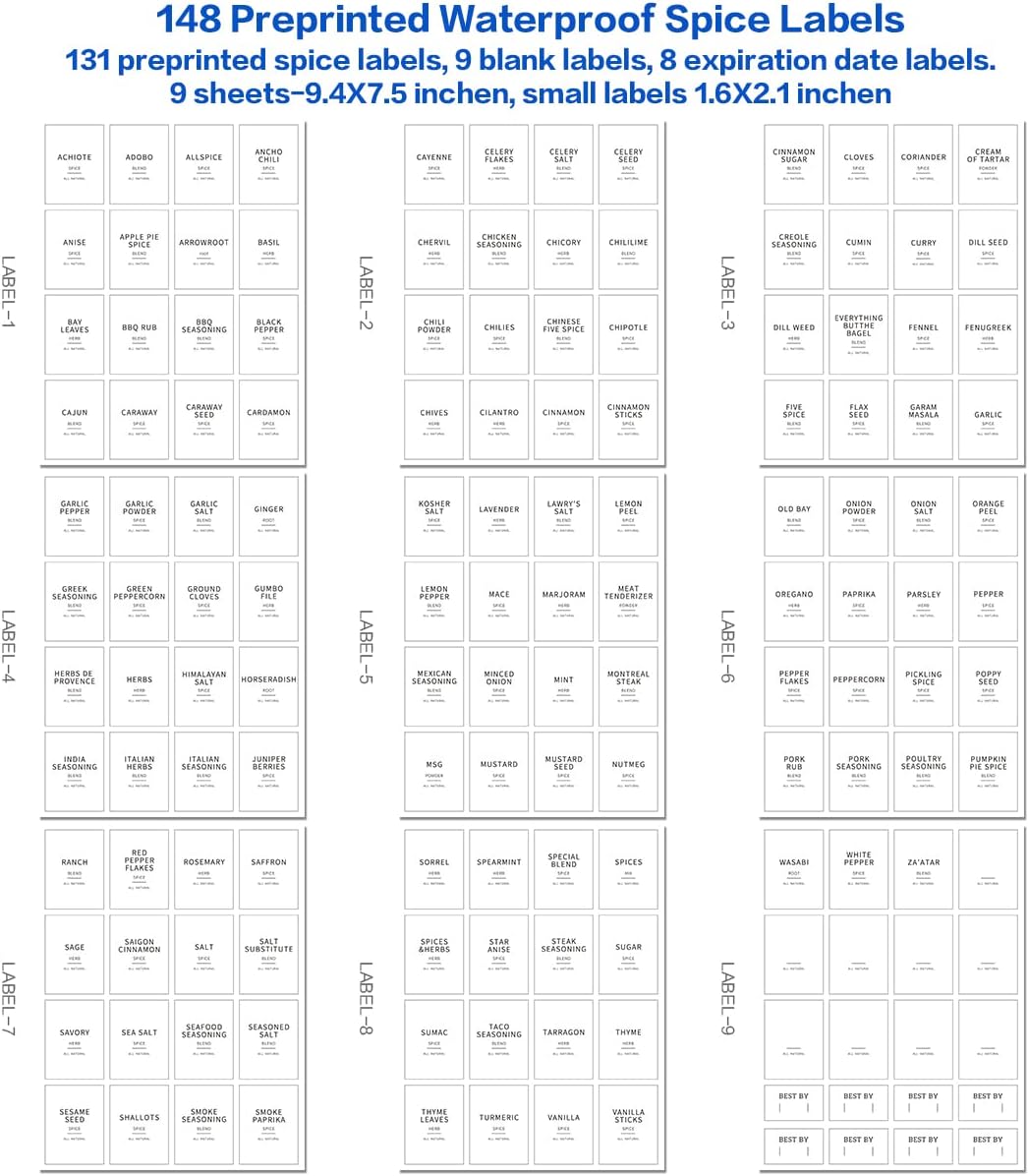 12 Pcs Square Glass Spice Jars with Natural Bamboo Lids - 5oz Airtight Herb Containers with 148 Waterproof Minimalist Spice Labels Preprinted - Empty Small Seasoning Jars for Kitchen Pantry