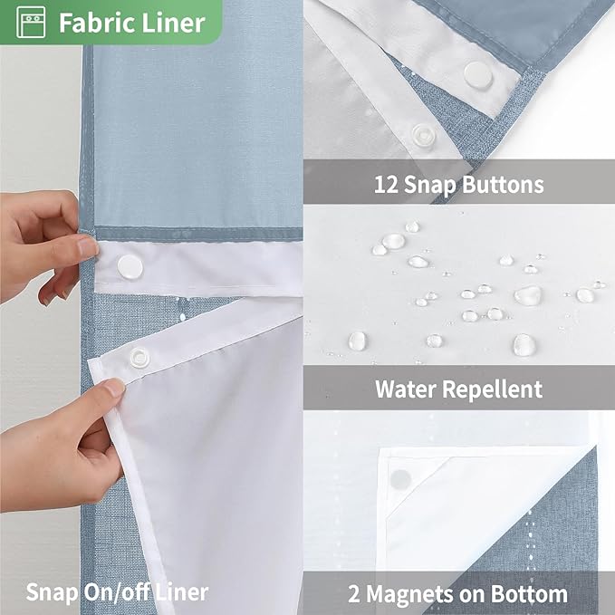 No Hook Stall Shower Curtain with Snap-in Fabric Liner - 54x80 Heavy-Duty Linen Textured Striped Design,Narrow Rustic Modern Farmhouse Bohemian Bathroom Curtain,Water-Repellent,Blue