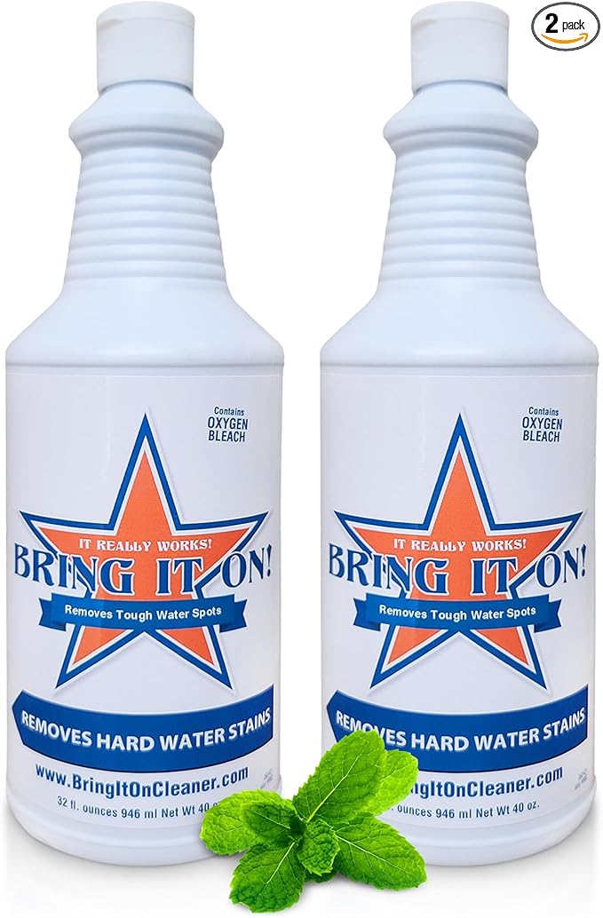 Bring It On Cleaner Hard Water Stain Remover, Shower Door Cleaner, Clean Tile and Grout, Windows, Fiberglass, Tubs, Chrome,32 Ounce. - 2 Pack