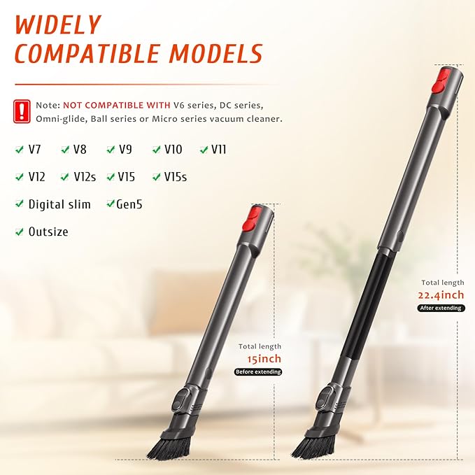 Flexible Crevice Tool Vacuum Attachments Compatible with Dyson V7 V8 V10 V11 V12 V15 Gen5 G5 Vacuum Cleaner 971433-01, Extendable Quick Release Slim Nozzle Brush for Hard-to-Reach Gaps