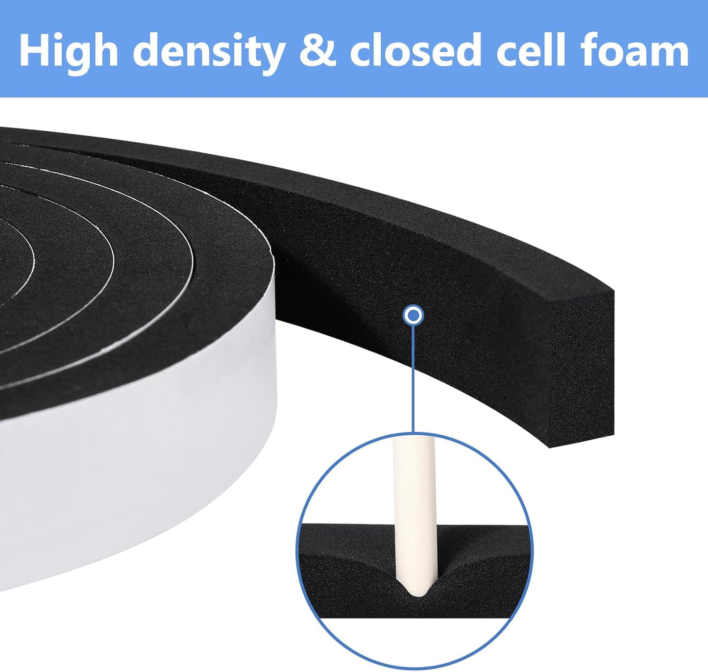 Weather Stripping Door Seal Strip- 1 Inch X 1/16 Inch X 32Feet, Strong Adhesive, Lightproof, Soundproof, Weatherproof Foam Tape Insulation for Sliding Door, Front Door Frame, Windows- Black