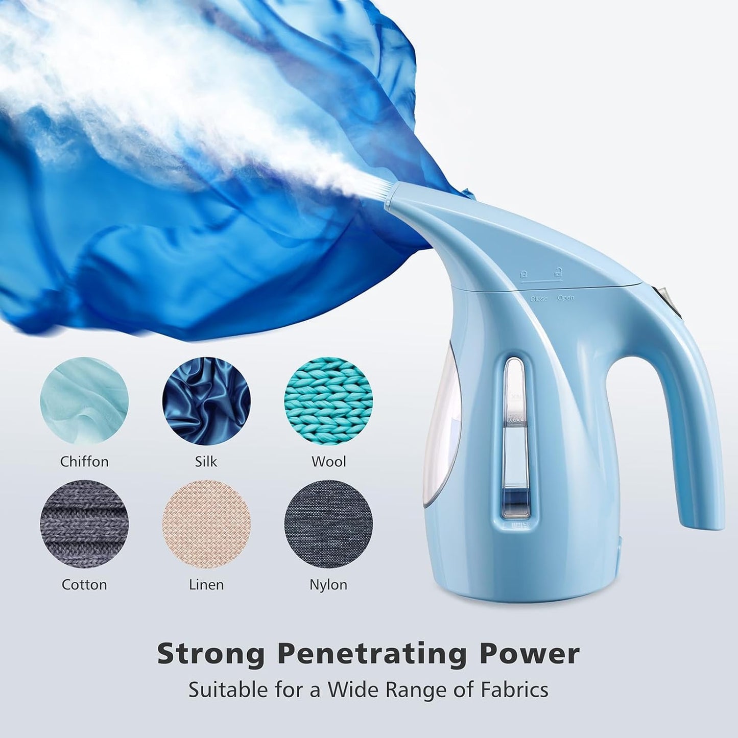 HiLIFE Steamer for Clothes, Portable Handheld Design, 240ml Big Capacity, 700W, Strong Penetrating Steam, Removes Wrinkle, for Home, Office(ONLY FOR 120V) (Sky Blue)