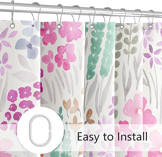 Hot Pink Floral Shower Curtain 60x72, Cute Boho Flower Fabric Shower Curtain, Funky Watercolor Wildflower Shower Curtain Set, Cottagecore Bohemian Bathroom Decor