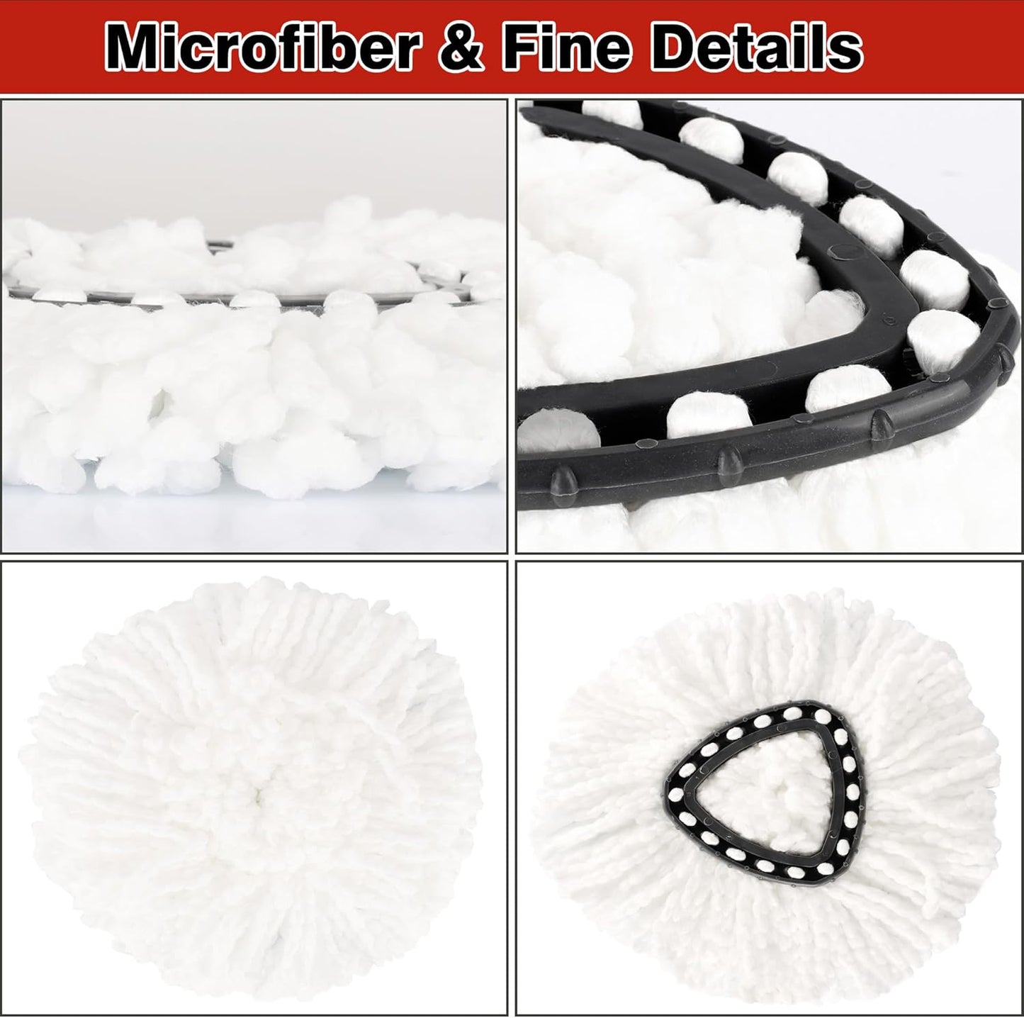 3 Pack White Spin Mop Replacement Heads, Mop Head Replacement 100% Microfiber, Deep Cleaning, Spin Mop Refill Replacement Head Compatible with 1-Tank System