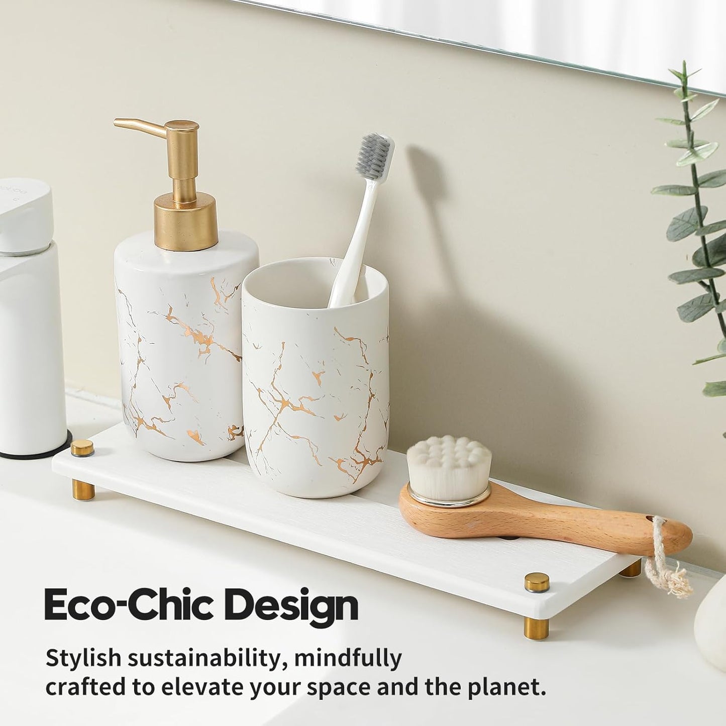 Water Absorbing Stone Sink Caddy Kitchen Sink Organizer Tray, Diatomite Bathroom Counter Tray, Gold Faucet Drying Mat Coaster Soap Dish Rack Riser Dispenser Sponge Holder, White 12.5" x 4.5"