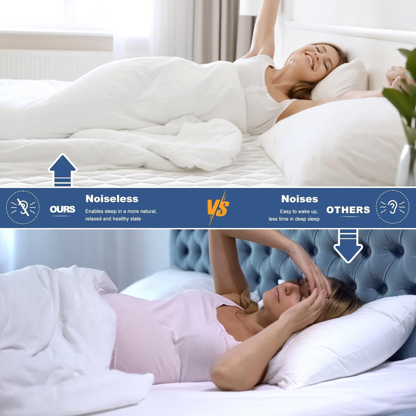 GRT Queen Mattress Protector Waterproof, 100% Waterproof Quilted Fitted Mattress Pad, Noiseless Hollow Cotton Mattress Cover, fits up to 21" Deep, Dust Proof White