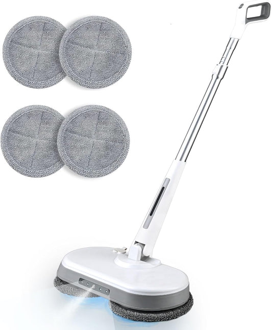 Cordless Electric Mop, Dual Motor Powerful Spin Mop 2600 mAh, Floor Polisher,1H Rechargeable Power Mops with LED Light/Water Sprayer, Electric Mops for Floor Cleaning for Hardwood, Tile, Rotate 180°