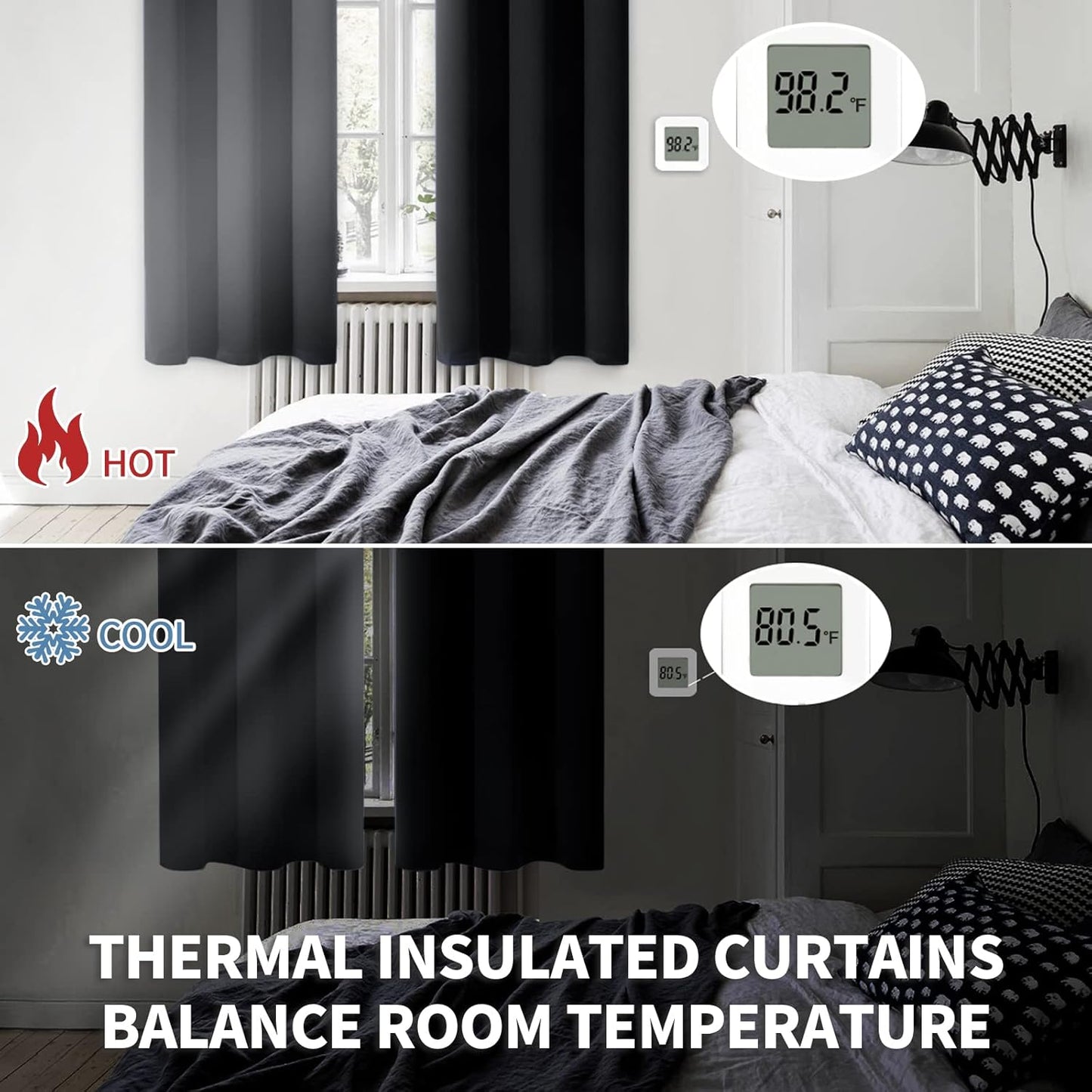 BGment Rod Pocket Blackout Curtains 48 Inches Length for Bedroom - Thermal Insulated Short Room Darkening Curtain Window Drapes, 42 x 48 Inch, 2 Panels, Black