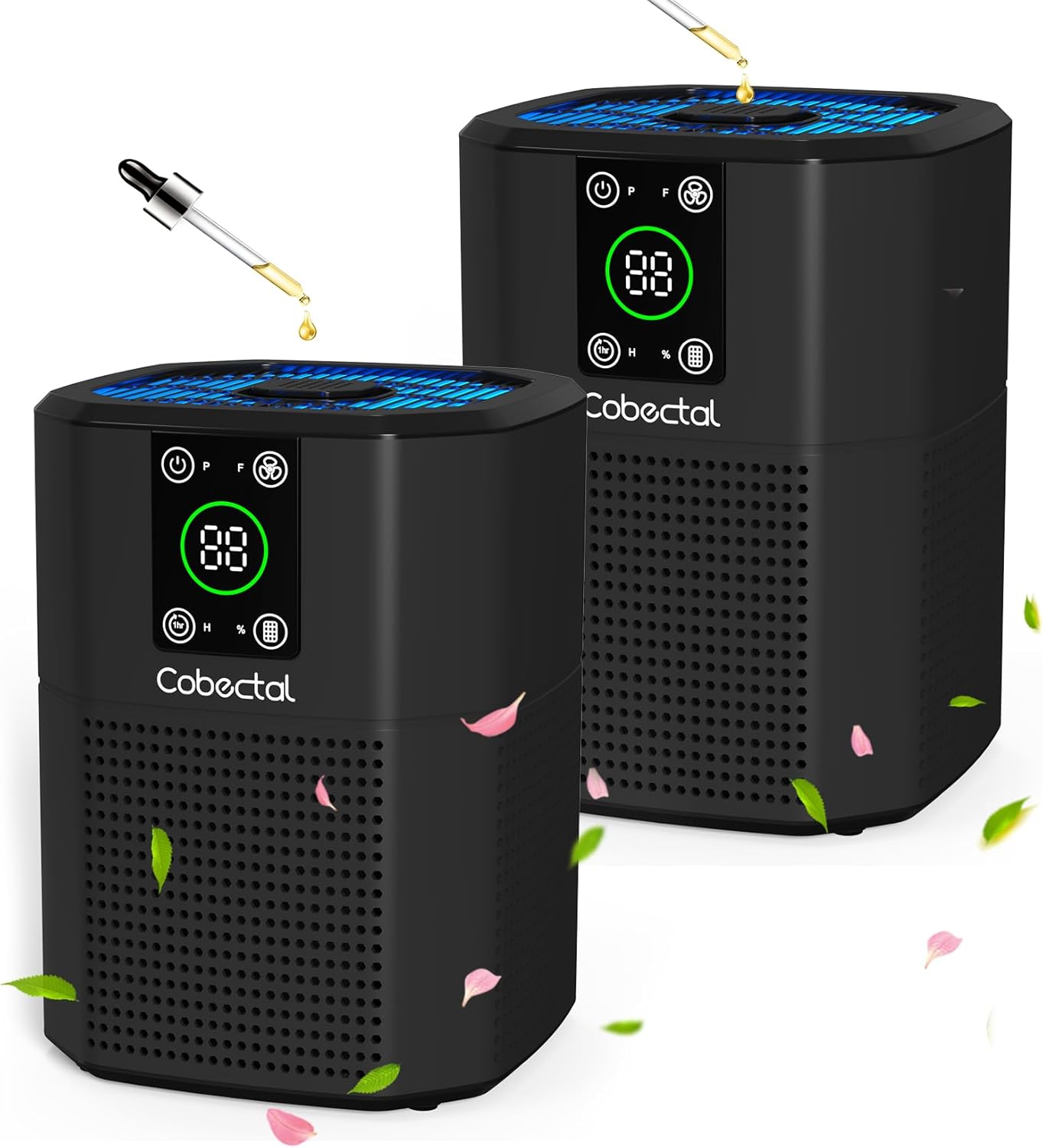 2 Pack Air Purifier for Bedroom Home, Cobectal Room Air Cleaner with 3-in-1 Filter, Aroma Function & Sleep Mode, Timer Setting, Desktop Small Air Purifier for Office, Dorm, Hotel, RVs (Black)