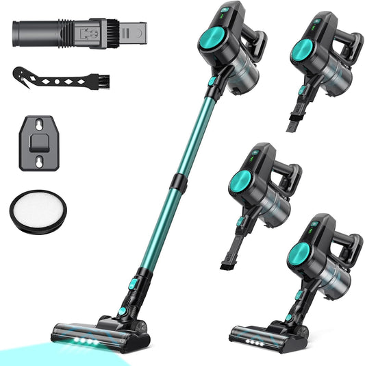 N3T Cordless Vacuum Cleaner,Wireless Stick Vacuum with 40mins Runtime,Self-Standing,Anti-Tangle Brush,Rechargeable Lightweight Vacuum Cleaner for Home,Hardwood Floor,Pet Hair, Carpet-Green