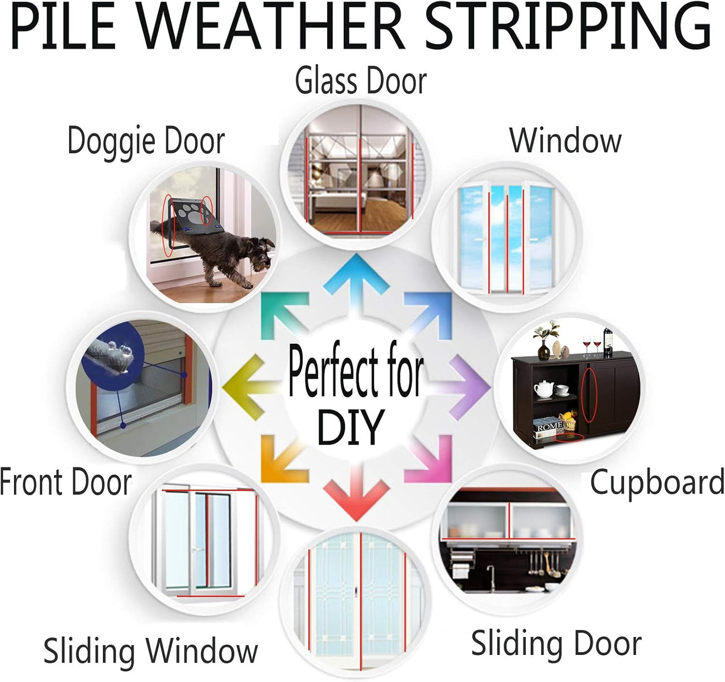 Weather Stripping Brush for Sliding Windows/Doors Frame Side,Pile Self Adhesive Weatherstrip Seal Strip Sealer Draft Stoppers (33ft x11/32 Backing x 3/16 Brush inch, Grey)