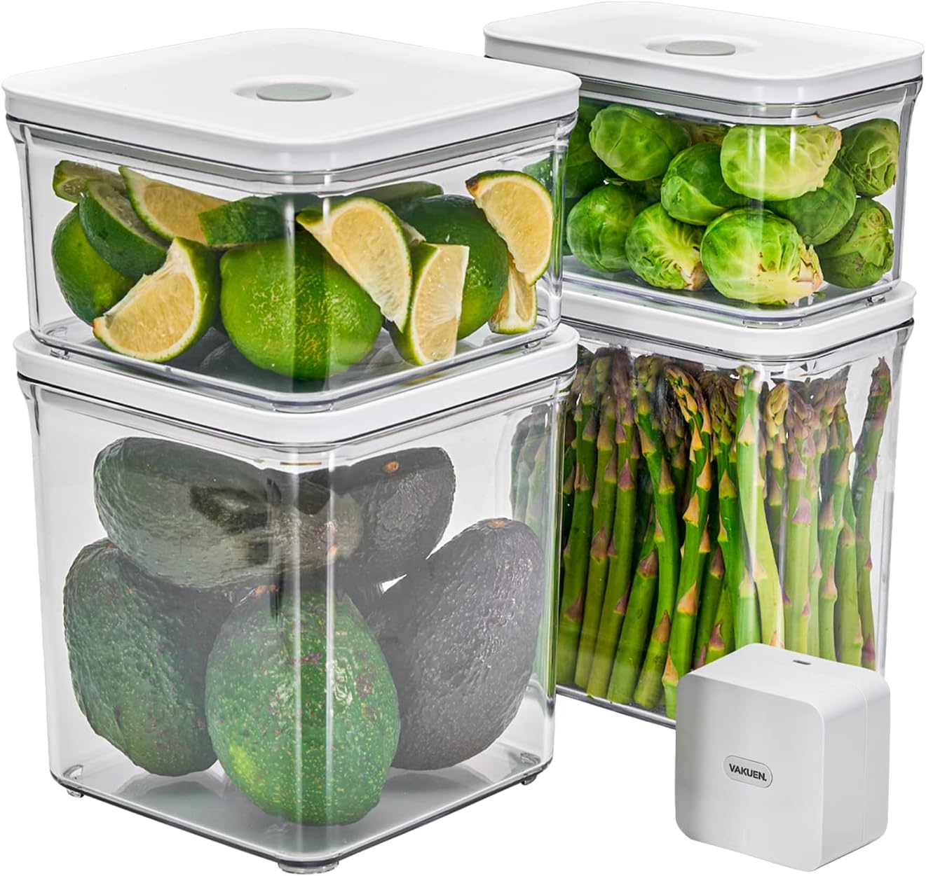 VAKUEN Premium Airtight Food Storage Containers & Vacuum Sealer Machine Starter Set, 4-piece Container with Sealer, 100% Leak Proof,Keep food fresh up to 5 times longer than non-vacuum strorage.