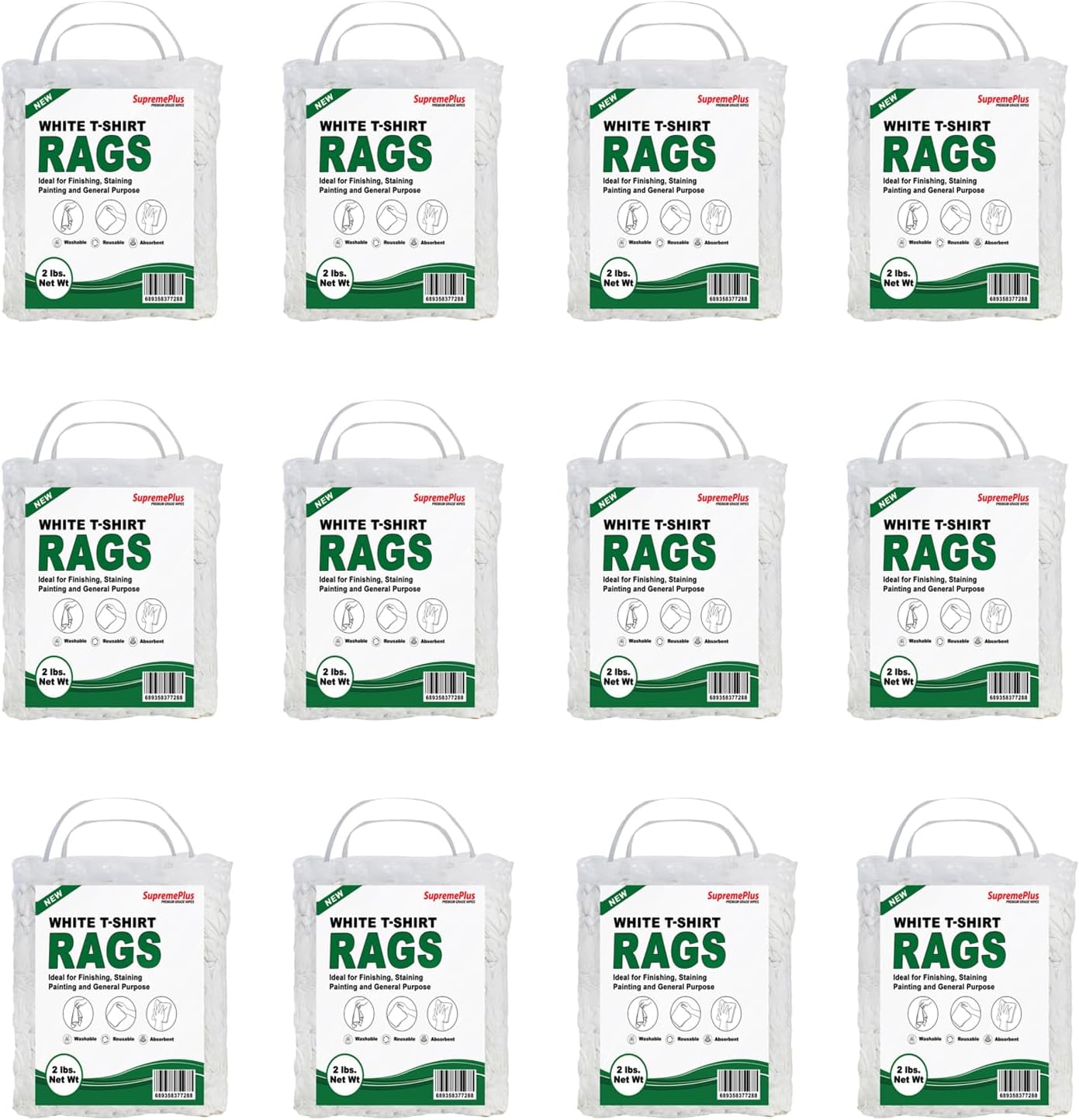 Premium White T-Shirt Cleaning Rags (2 lbs. Bag - Pack of 12) – White Cotton Rags for Cleaning, Staining, Painting, Oil, Grease & Dust Removal – Shop Rags Bulk for Multipurpose use