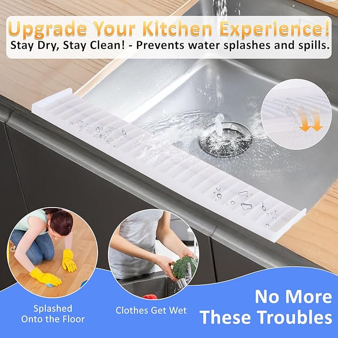 Sink Edge Protector with Suction Cup 4"x24", Silicone Sink Splash Guard for Kitchen & Bathroom, Protect Countertop from Scratches, Stains, for Stainless Steel Granite Quartz-Clear