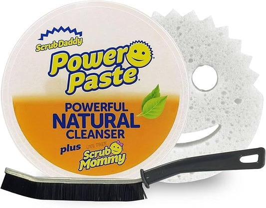 Power Paste Natural All Purpose Cleaner Bundle - Grout Cleaner for Tile Floors with Sponge & Crevice Brush - Deep Cleaning Tools for Shower Tile Grout, Bathroom, Kitchen Surfaces, Tight Spaces at Home