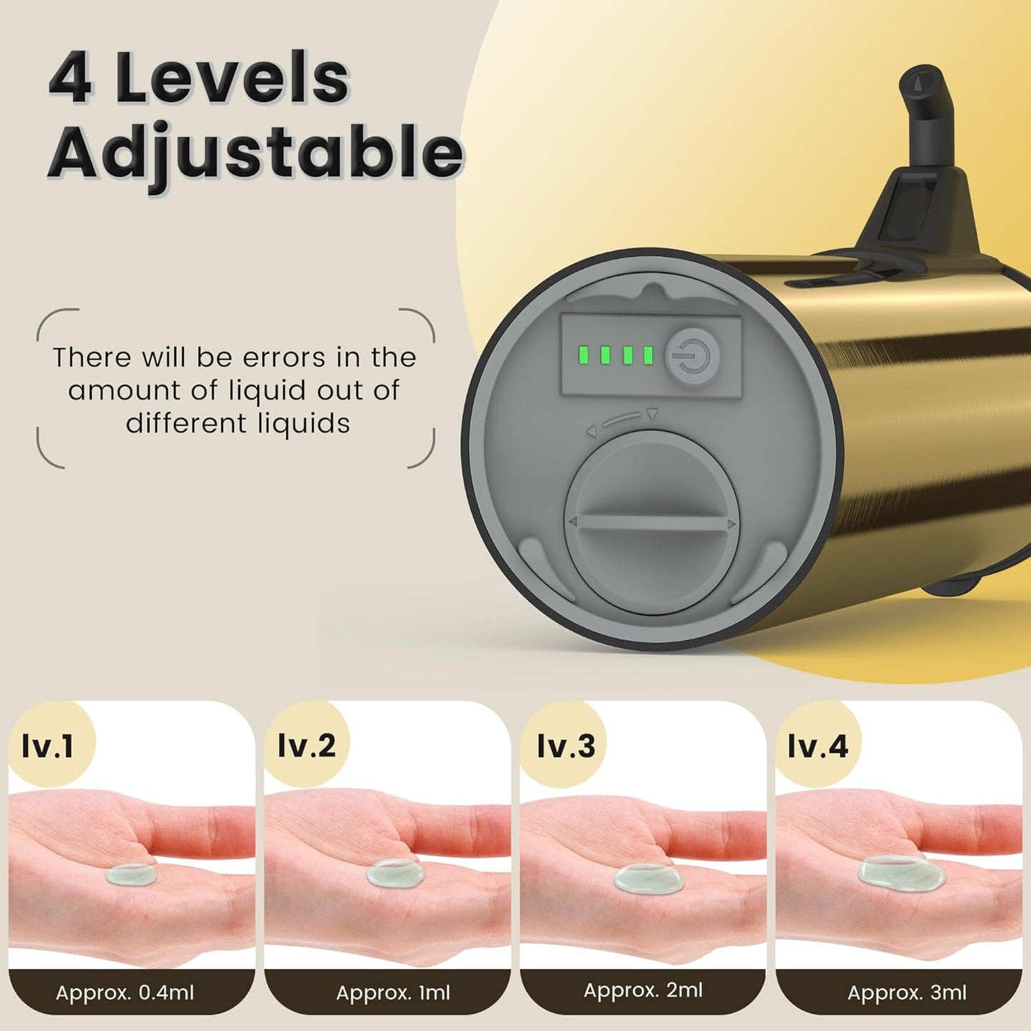 Automatic Soap Dispenser Touchless 11.8oz/350ml Four-Level Adjustable Dispenser Volume，Stainless Steel Material,Battery Powered for Wide Compatibility in Kitchen, Bathroom, Hotel & Office (Gold)
