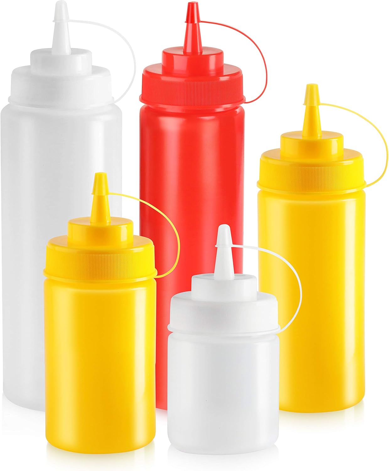 New Star Foodservice 26405 Squeeze Bottles, Plastic, Wide Mouth, 24 oz, Red, Pack of 6