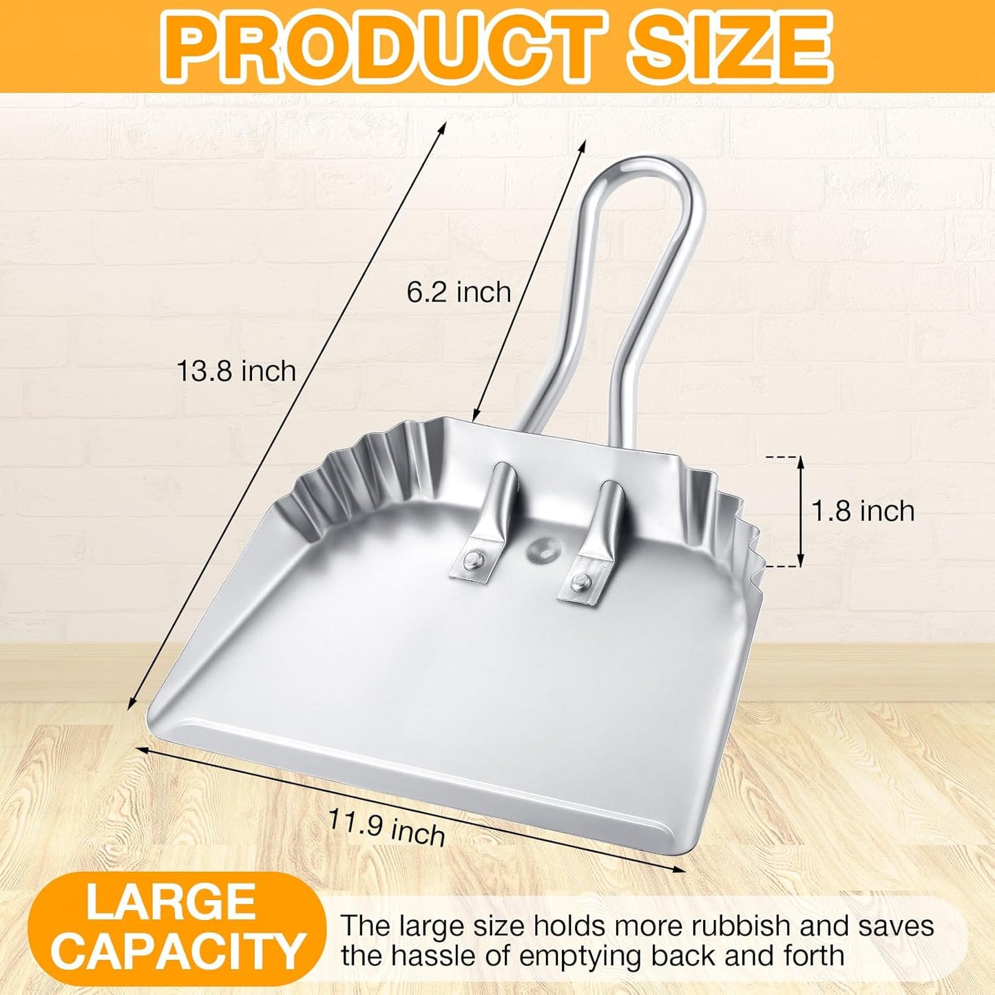 Mumufy 4 Pack 12 inch Heavy Duty Metal Dustpan Large Wide Dust Pans for Household Handheld Wide Scooper and Debris Cleaning Tool Ideal for Home and Commercial Use (Silver)