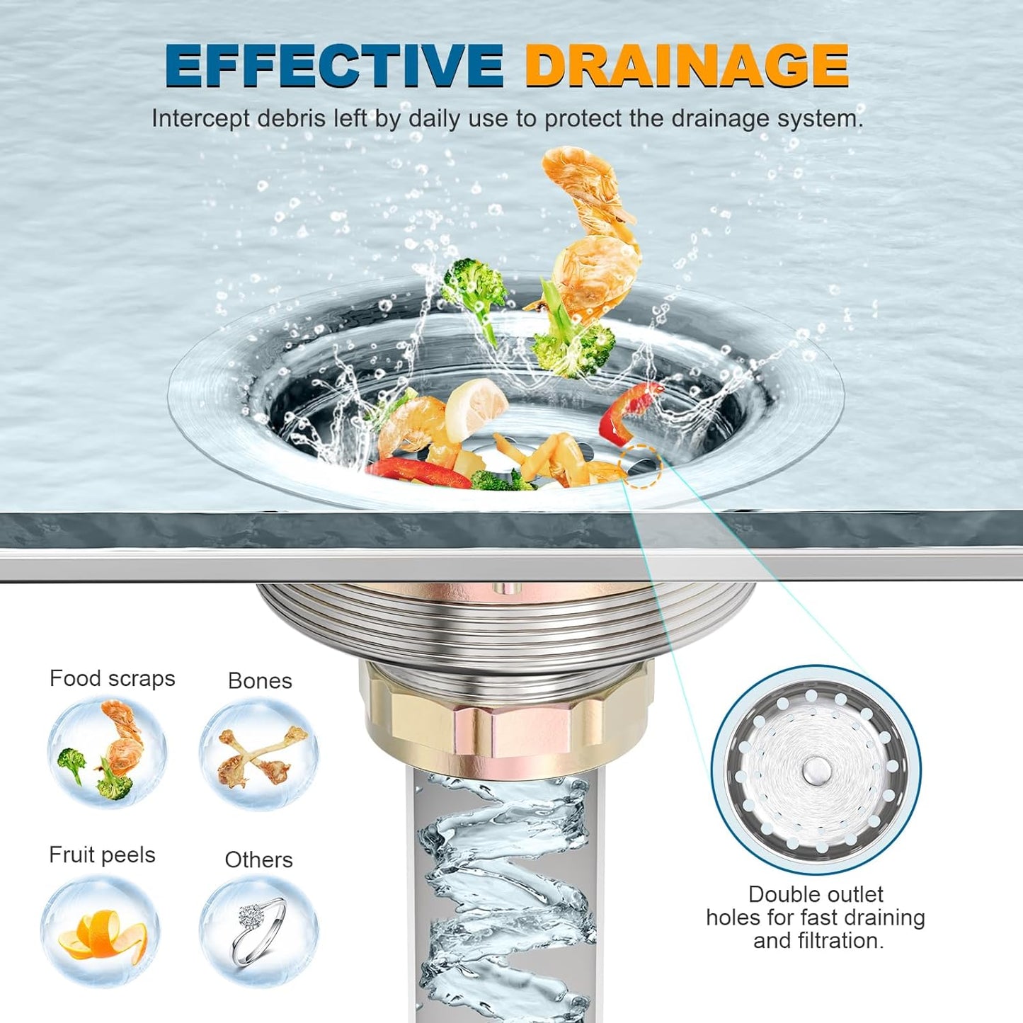 BOTEMY Stainless Steel Sink Drain Strainer Kit 3-1/2 inch Kitchen Drain Assembly with Metal Center Knob Basket Stopper Replacement for Standard Kitchen Sinks, Brushed