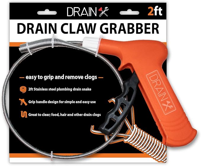 Pistol Grip Grabber Claw, Drain Clog Pickup Snake, Remove Hair and Clogs from Sink, Shower, Tub, Toilet Drains, 2-Ft