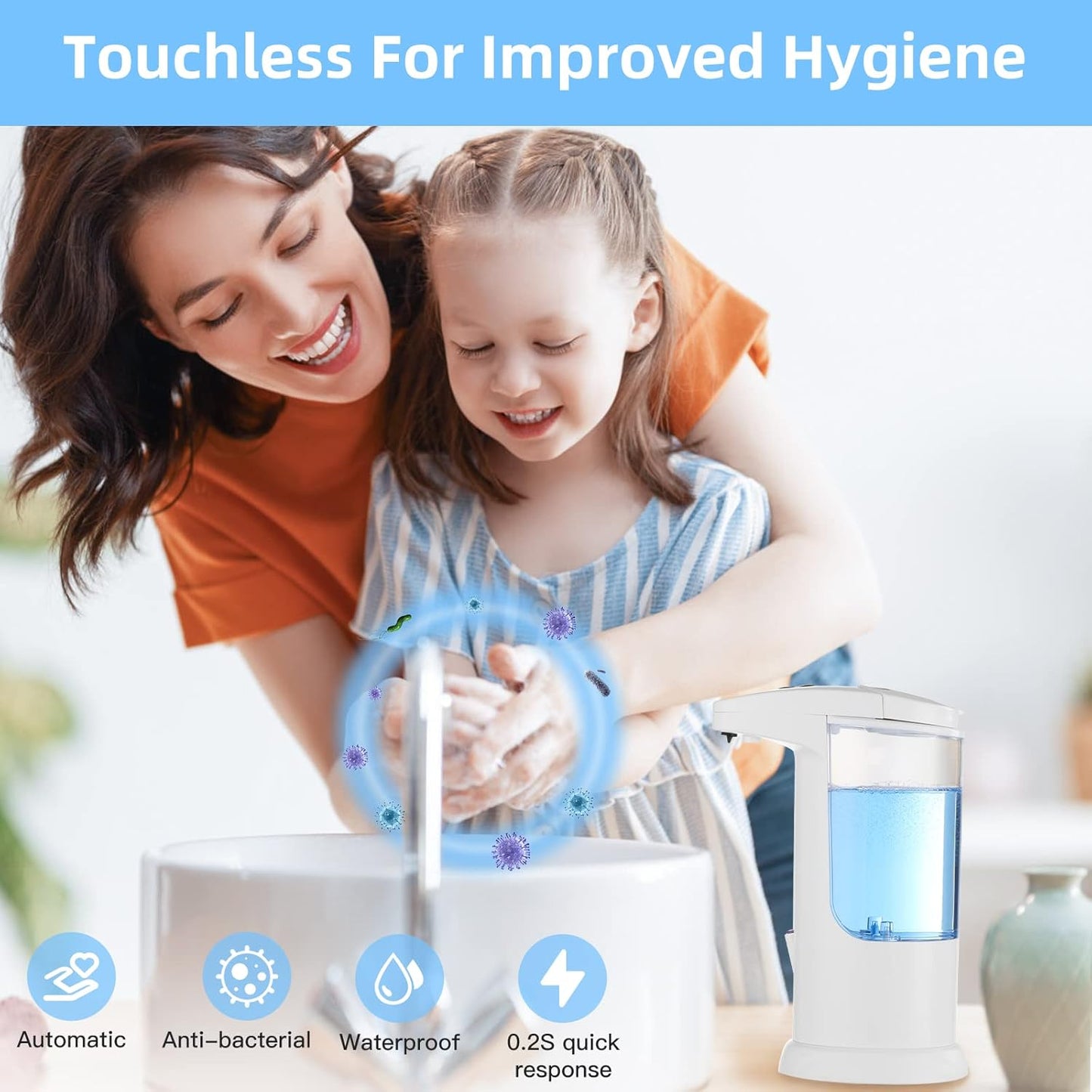 Automatic Soap Dispenser 400ml/13.5oz,Clear High Capacity Touchless with Infrared Sensor,HandsFree Soap Dispenser Seals Water-Resistant, Adjustable Liquid Dispensing