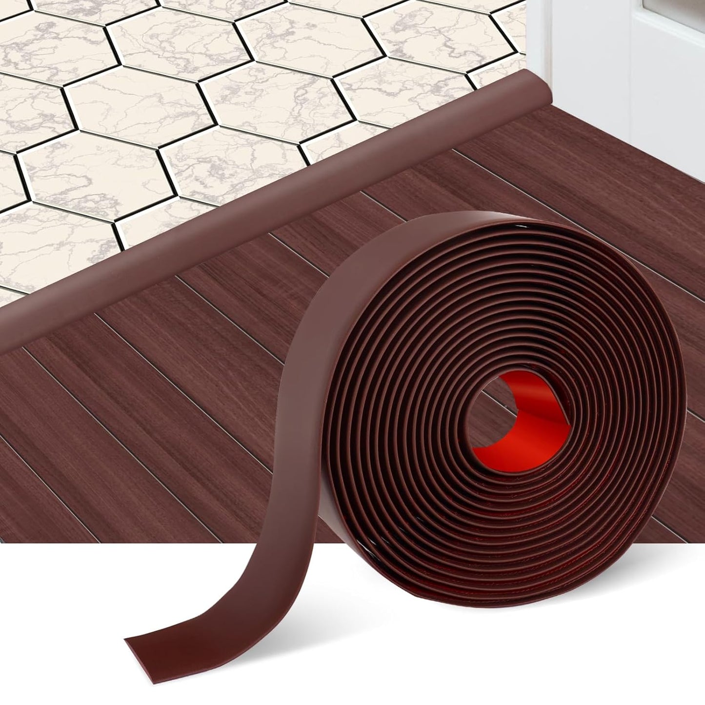 Floor Transition Strip Self Adhesive Floor Cover Strips Laminate 3" Wide Vinyl Flat Divider Transitions (7.5cm, 6.56Ft, Brown)