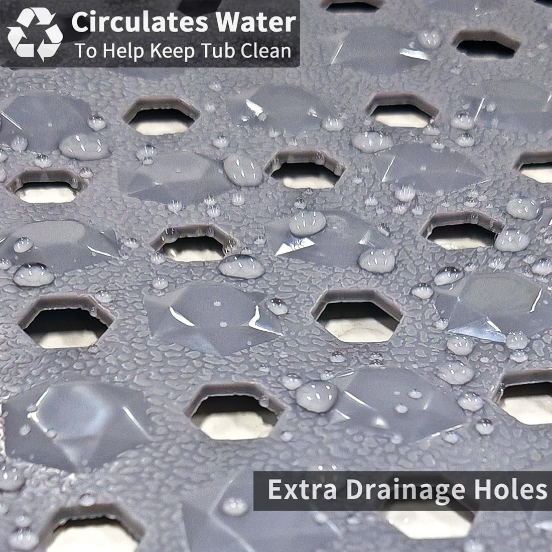 Bath Tub Mat Non Slip, 39 x 16 Inch Long Shower Mat, Machine Washable Bathmat with Drain Holes (Gray)